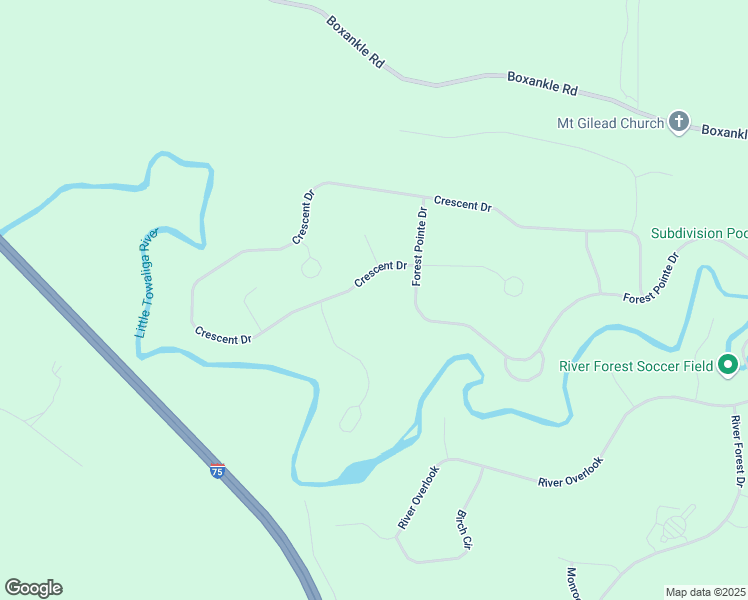 map of restaurants, bars, coffee shops, grocery stores, and more near 706 Crescent Drive in Forsyth