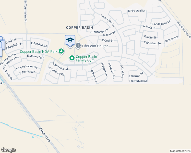 map of restaurants, bars, coffee shops, grocery stores, and more near 28006 North Iron Avenue in San Tan Valley