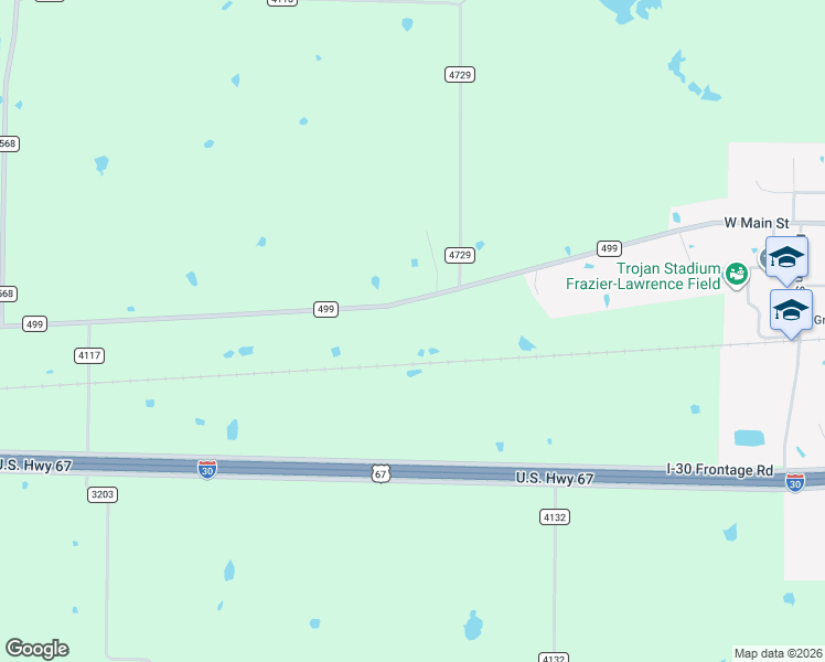 map of restaurants, bars, coffee shops, grocery stores, and more near 3373 Farm Road 499 in Cumby