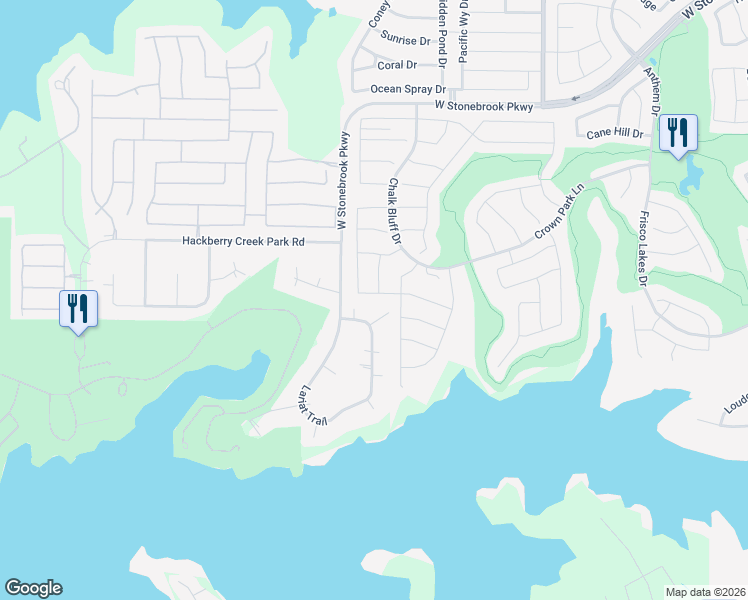 map of restaurants, bars, coffee shops, grocery stores, and more near 2248 Lariat Trail in Frisco