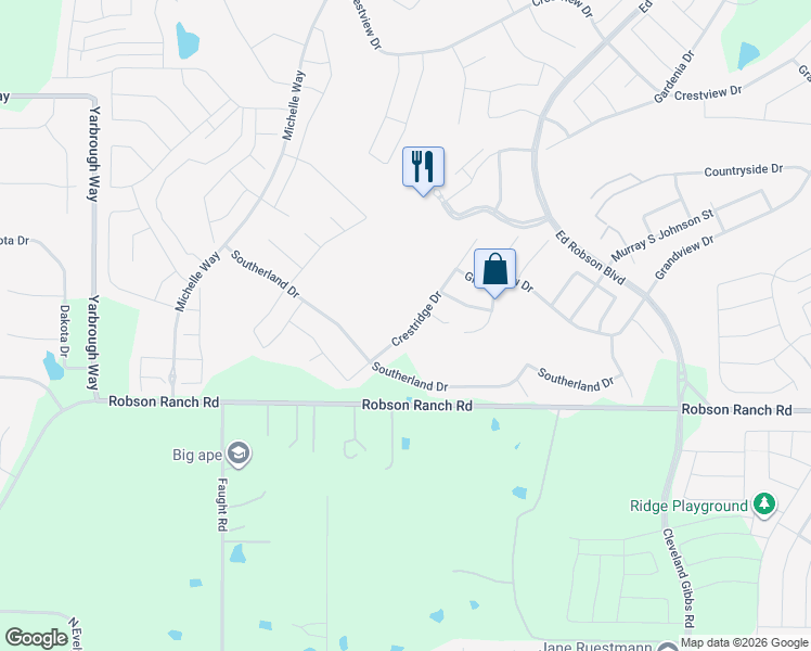 map of restaurants, bars, coffee shops, grocery stores, and more near 9917 Crestridge Drive in Denton