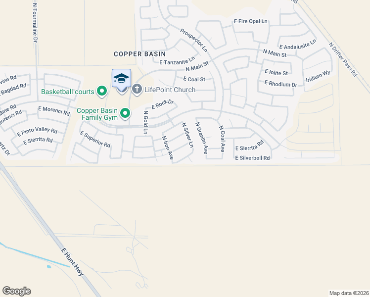 map of restaurants, bars, coffee shops, grocery stores, and more near 4147 East Sierrita Road in San Tan Valley
