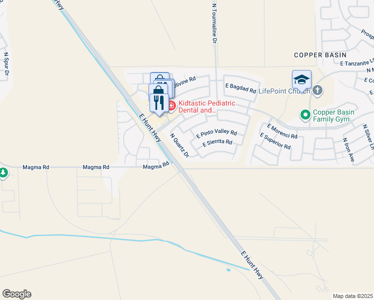 map of restaurants, bars, coffee shops, grocery stores, and more near 27940 North Quartz Drive in San Tan Valley