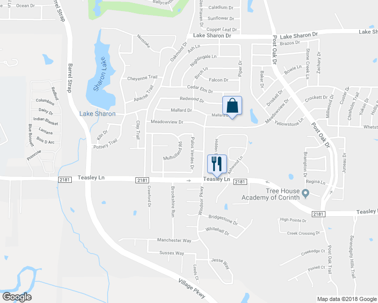 map of restaurants, bars, coffee shops, grocery stores, and more near 3113 Palos Verdes Drive in Corinth