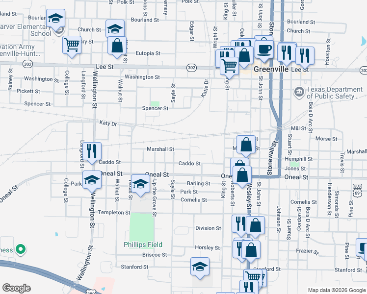 map of restaurants, bars, coffee shops, grocery stores, and more near 3307 Sayle Street in Greenville