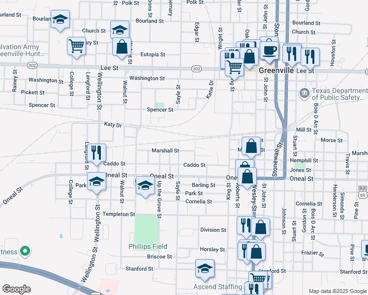 map of restaurants, bars, coffee shops, grocery stores, and more near 3307 Sayle Street in Greenville