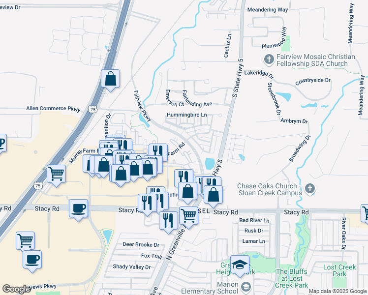 map of restaurants, bars, coffee shops, grocery stores, and more near 340 Murray Farm Road in Fairview
