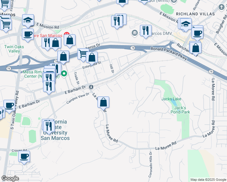 map of restaurants, bars, coffee shops, grocery stores, and more near in San Marcos
