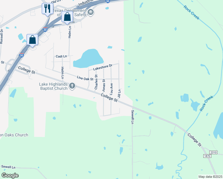 map of restaurants, bars, coffee shops, grocery stores, and more near 108 Lou Avenue in Sulphur Springs