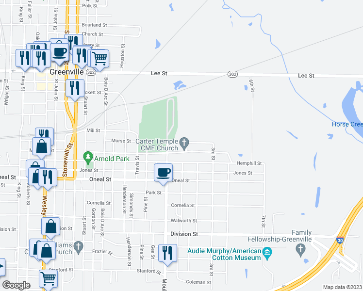 map of restaurants, bars, coffee shops, grocery stores, and more near 1407 Morse Street in Greenville