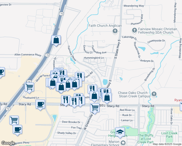 map of restaurants, bars, coffee shops, grocery stores, and more near 345 Murray Farm Drive in Fairview