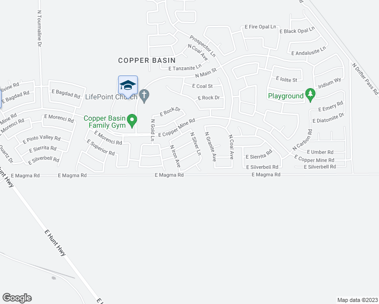 map of restaurants, bars, coffee shops, grocery stores, and more near 4136 East Sierrita Road in Queen Creek