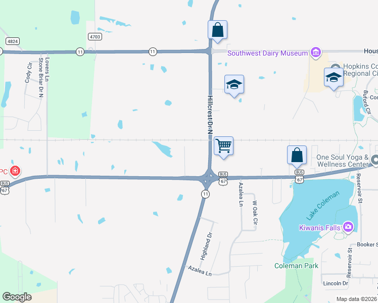 map of restaurants, bars, coffee shops, grocery stores, and more near 116 Mark Street in Sulphur Springs