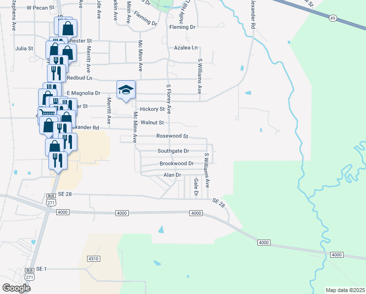 map of restaurants, bars, coffee shops, grocery stores, and more near 506 Rosewood Street in Mount Pleasant