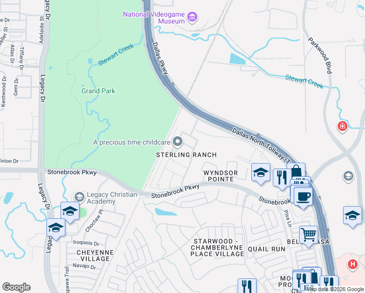 map of restaurants, bars, coffee shops, grocery stores, and more near 5925 Cheyenne Way in Frisco