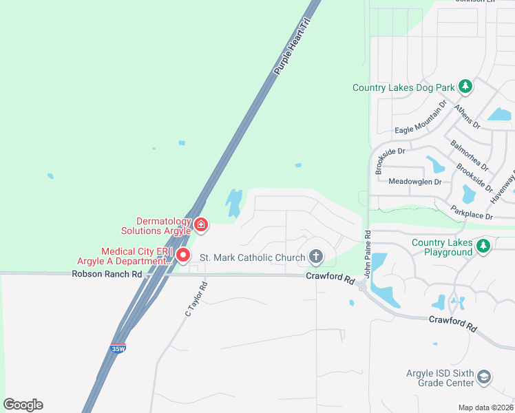 map of restaurants, bars, coffee shops, grocery stores, and more near 9604 Creekmere Drive in Argyle