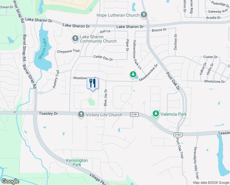 map of restaurants, bars, coffee shops, grocery stores, and more near 3104 Hidden Springs Drive in Corinth