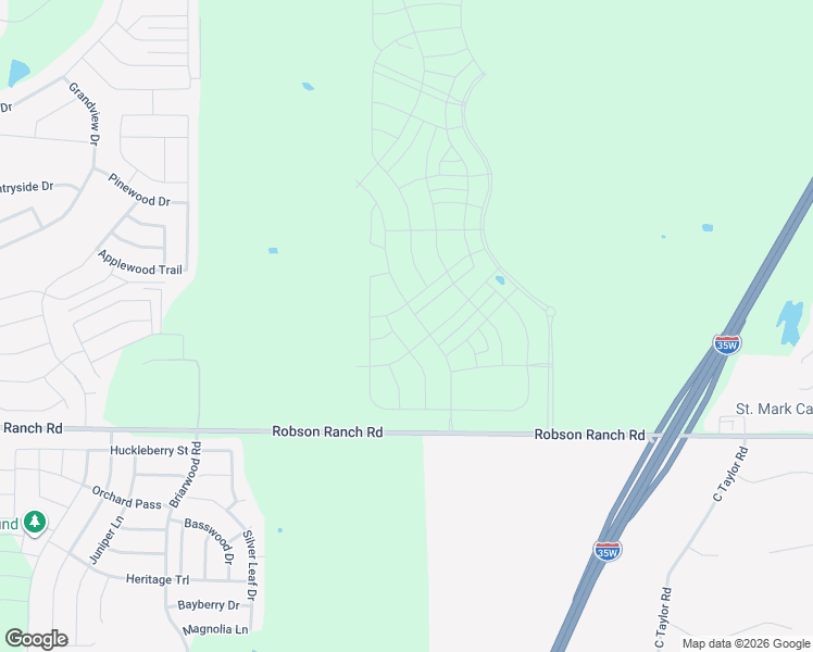 map of restaurants, bars, coffee shops, grocery stores, and more near Robson Ranch Road in Denton