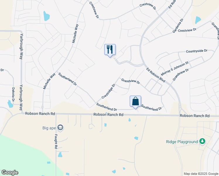 map of restaurants, bars, coffee shops, grocery stores, and more near 9816 Crestridge Drive in Denton