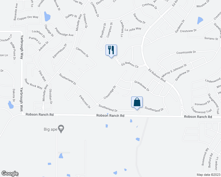 map of restaurants, bars, coffee shops, grocery stores, and more near 9816 Crestridge Drive in Denton