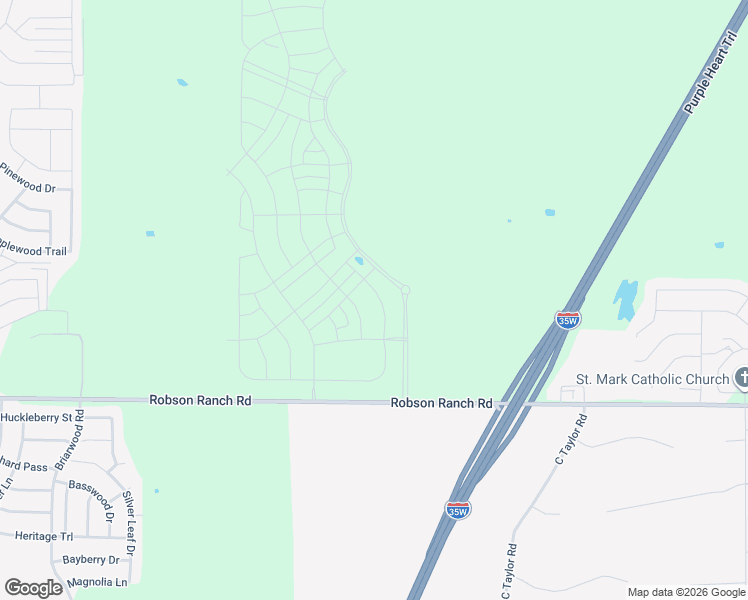 map of restaurants, bars, coffee shops, grocery stores, and more near Robson Ranch Road in Denton