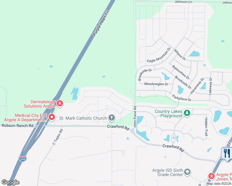 map of restaurants, bars, coffee shops, grocery stores, and more near 6320 Roaring Creek in Argyle