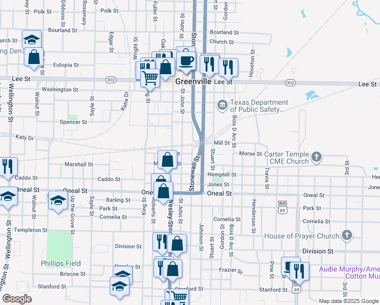 map of restaurants, bars, coffee shops, grocery stores, and more near 3112 Stonewall Street in Greenville