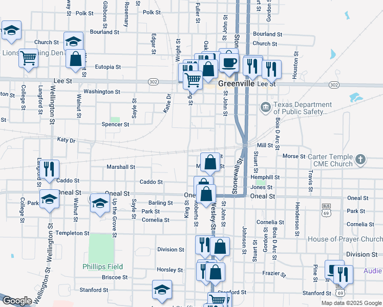 map of restaurants, bars, coffee shops, grocery stores, and more near 2908 Morse Street in Greenville