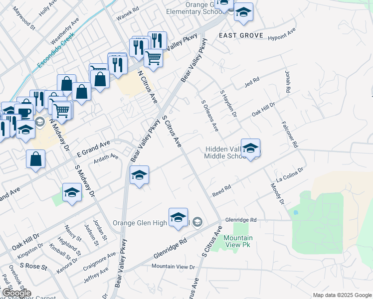 map of restaurants, bars, coffee shops, grocery stores, and more near 430 South Citrus Avenue in Escondido