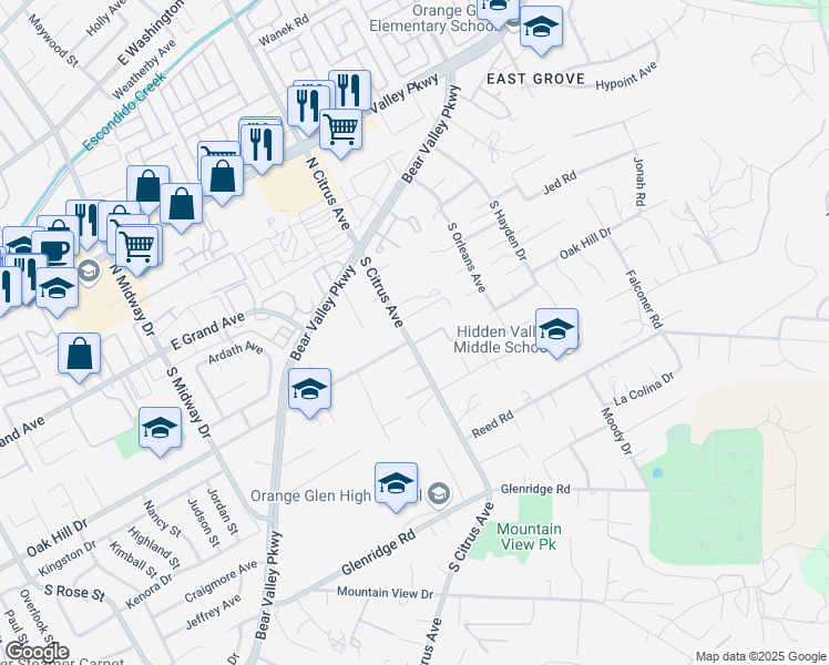 map of restaurants, bars, coffee shops, grocery stores, and more near 430 South Citrus Avenue in Escondido