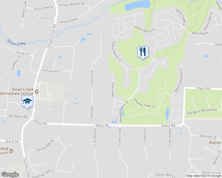 map of restaurants, bars, coffee shops, grocery stores, and more near 363 Pine Valley in McKinney