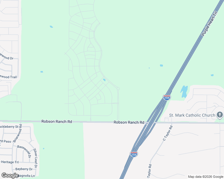 map of restaurants, bars, coffee shops, grocery stores, and more near Robson Ranch Road in Denton