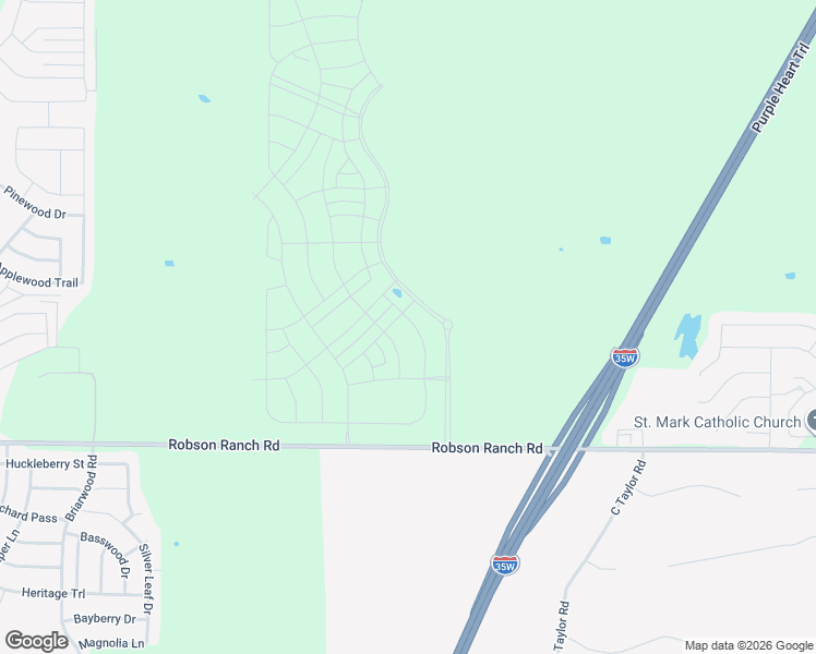 map of restaurants, bars, coffee shops, grocery stores, and more near Robson Ranch Road in Denton