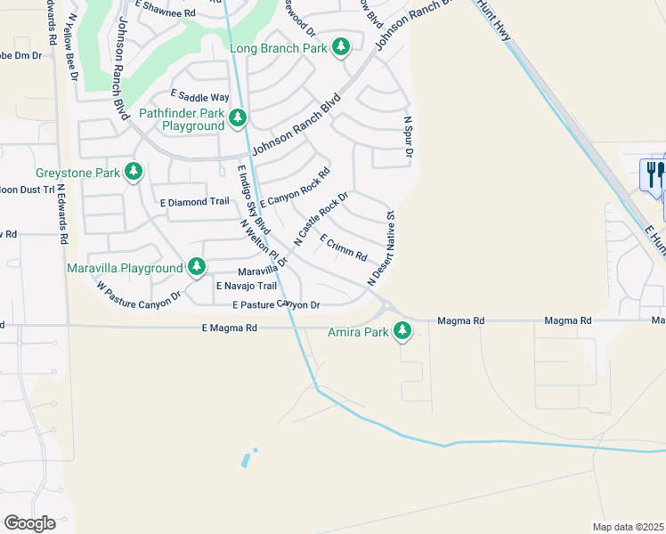 map of restaurants, bars, coffee shops, grocery stores, and more near 28175 North Abby Circle in Queen Creek