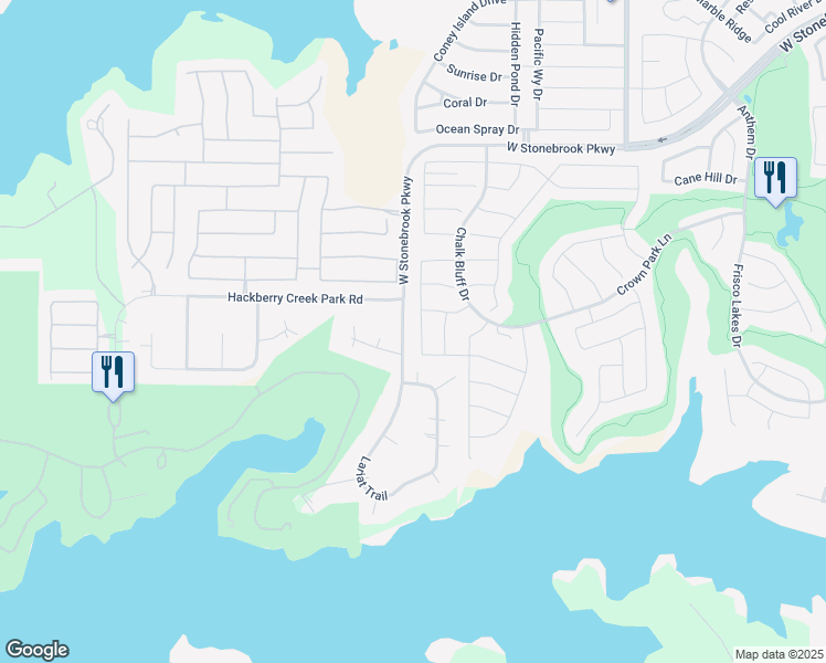 map of restaurants, bars, coffee shops, grocery stores, and more near 6711 Hickory Creek Drive in Frisco
