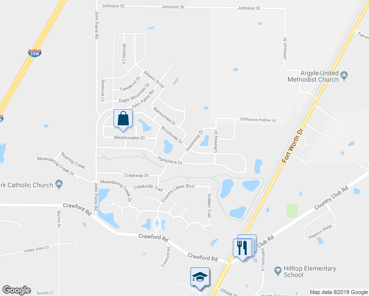 map of restaurants, bars, coffee shops, grocery stores, and more near 9800 Havenway Drive in Argyle