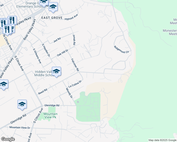 map of restaurants, bars, coffee shops, grocery stores, and more near 2954 Reed Road in Escondido
