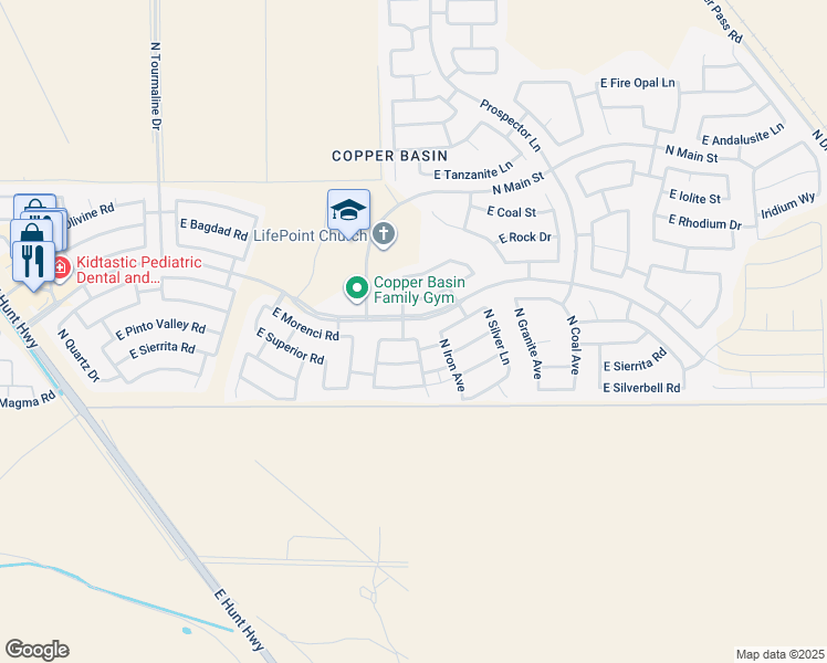 map of restaurants, bars, coffee shops, grocery stores, and more near 3870 East Morenci Road in Queen Creek