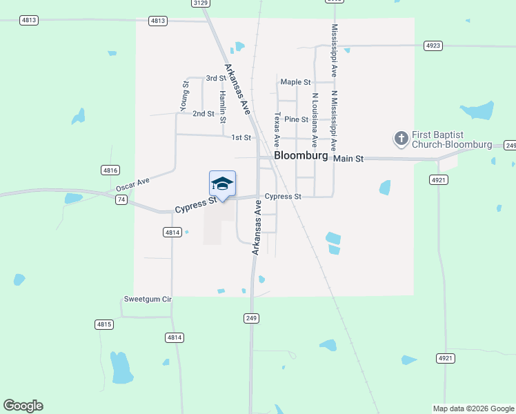 map of restaurants, bars, coffee shops, grocery stores, and more near 315 Arkansas Avenue in Bloomburg