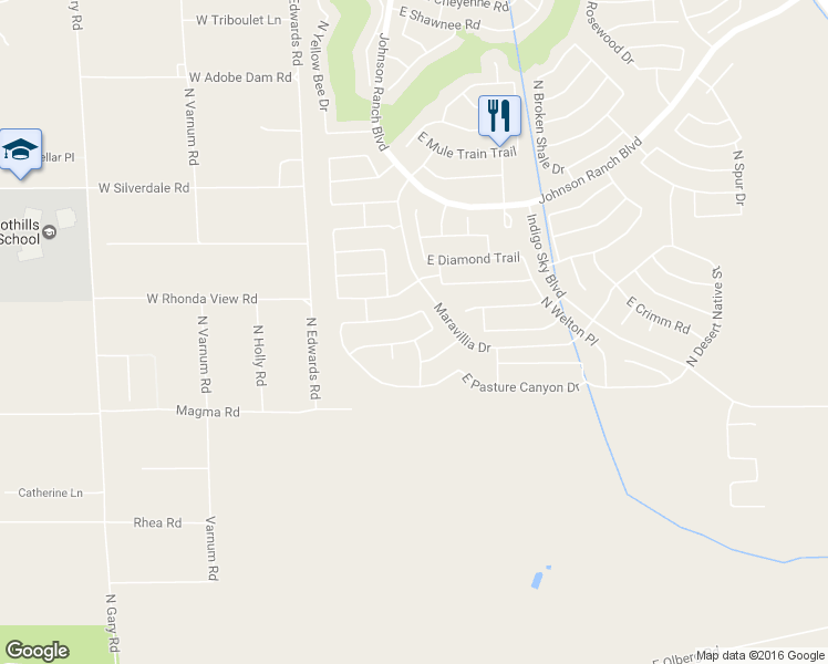 map of restaurants, bars, coffee shops, grocery stores, and more near 46 West Castle Rock Road in Queen Creek