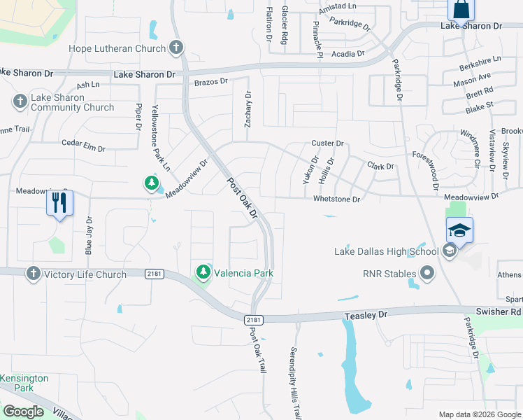 map of restaurants, bars, coffee shops, grocery stores, and more near 2401 Mallory Drive in Corinth