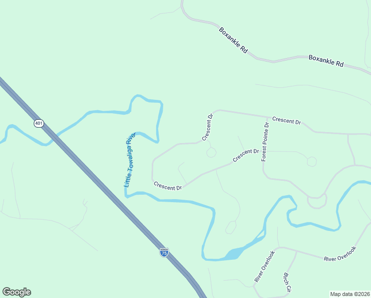 map of restaurants, bars, coffee shops, grocery stores, and more near 405 Crescent Drive in Forsyth