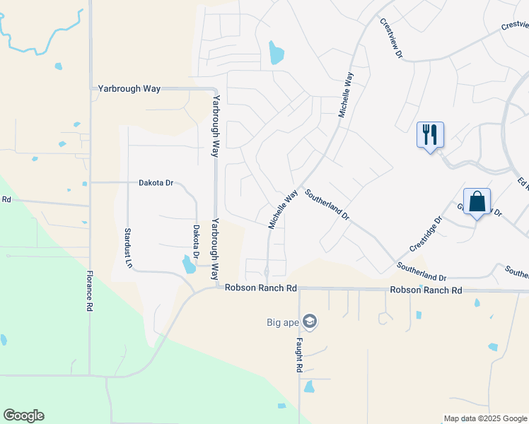 map of restaurants, bars, coffee shops, grocery stores, and more near 10009 Silver Rock Way in Denton