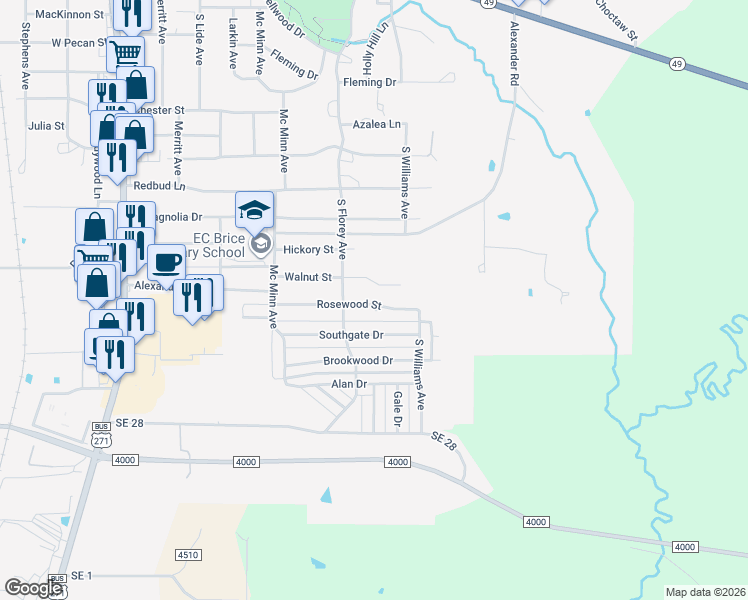 map of restaurants, bars, coffee shops, grocery stores, and more near 506 Rosewood Street in Mount Pleasant