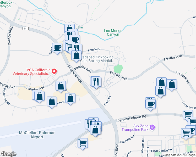 map of restaurants, bars, coffee shops, grocery stores, and more near Orion Road in Carlsbad