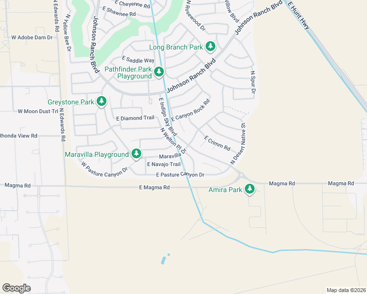 map of restaurants, bars, coffee shops, grocery stores, and more near 28214 North Welton Place in San Tan Valley