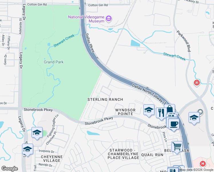 map of restaurants, bars, coffee shops, grocery stores, and more near 5940 Dustin Trail in Frisco