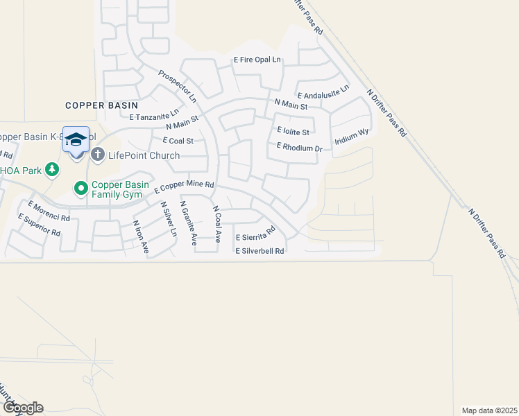 map of restaurants, bars, coffee shops, grocery stores, and more near 28233 North Superior Road in San Tan Valley