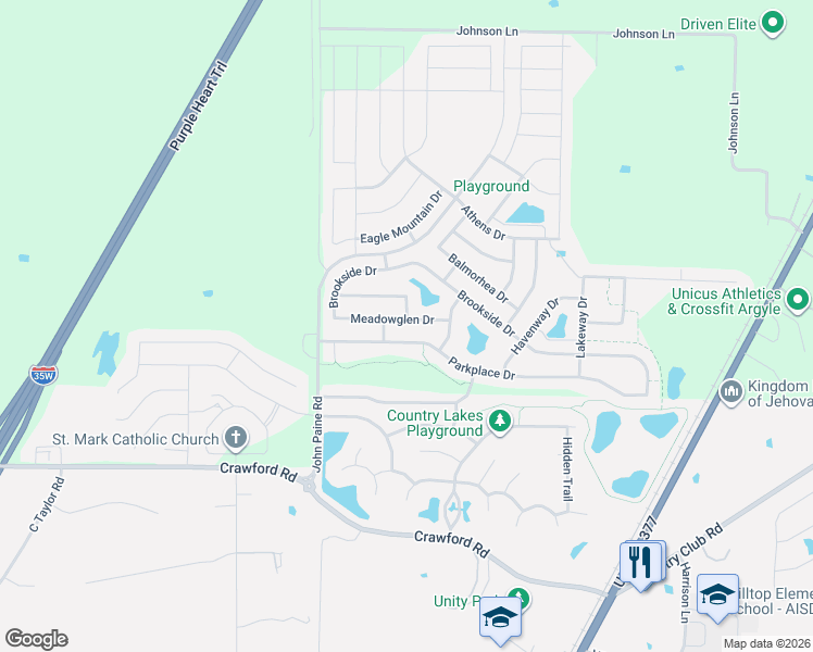 map of restaurants, bars, coffee shops, grocery stores, and more near 5805 Parkplace Drive in Argyle