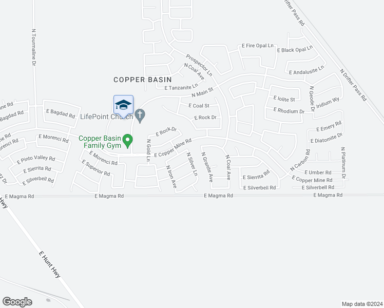 map of restaurants, bars, coffee shops, grocery stores, and more near 28247 North Silver Lane in San Tan Valley